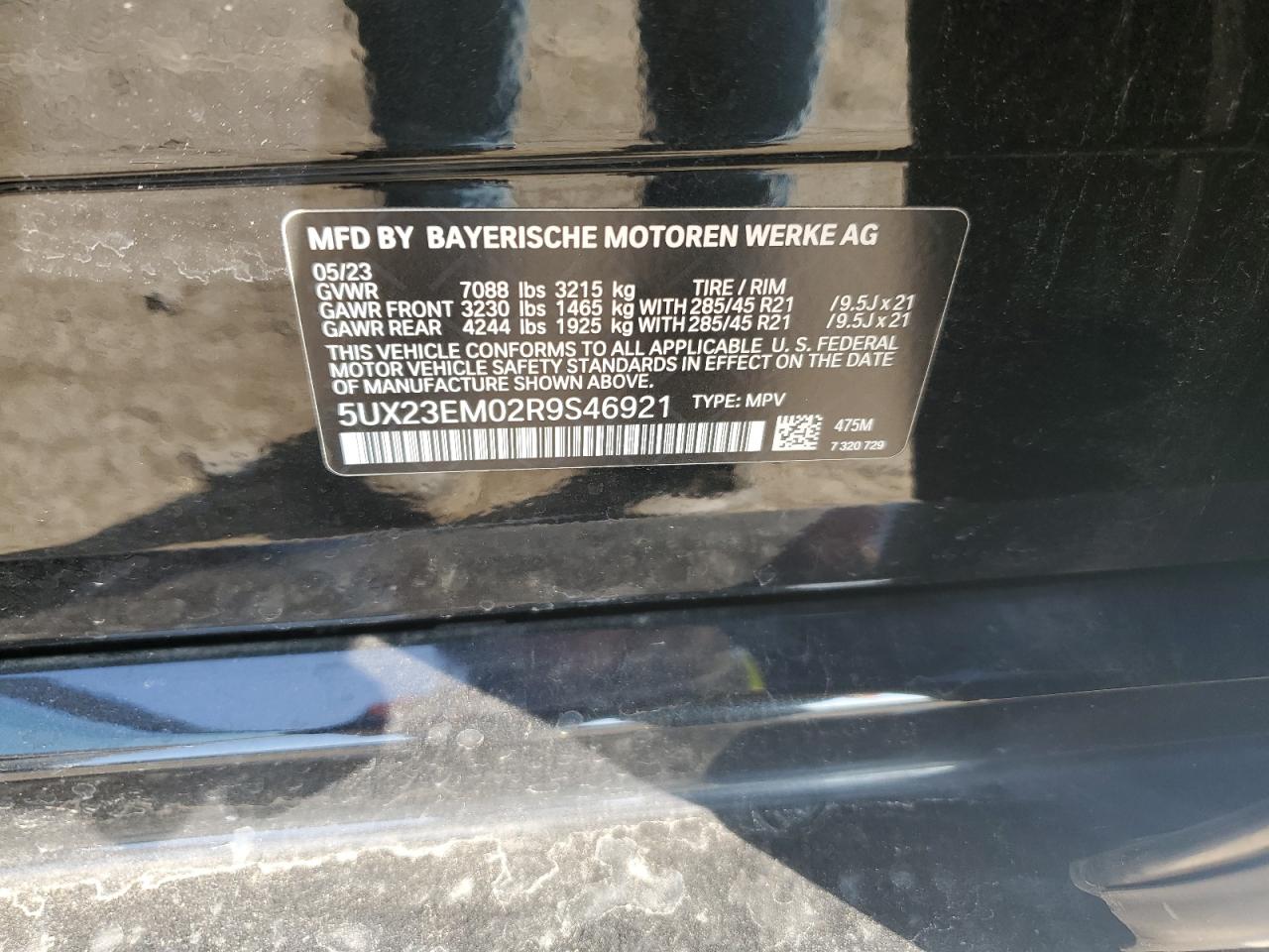 2024 BMW X7 XDRIVE40I VIN:5UX23EM02R9S46921