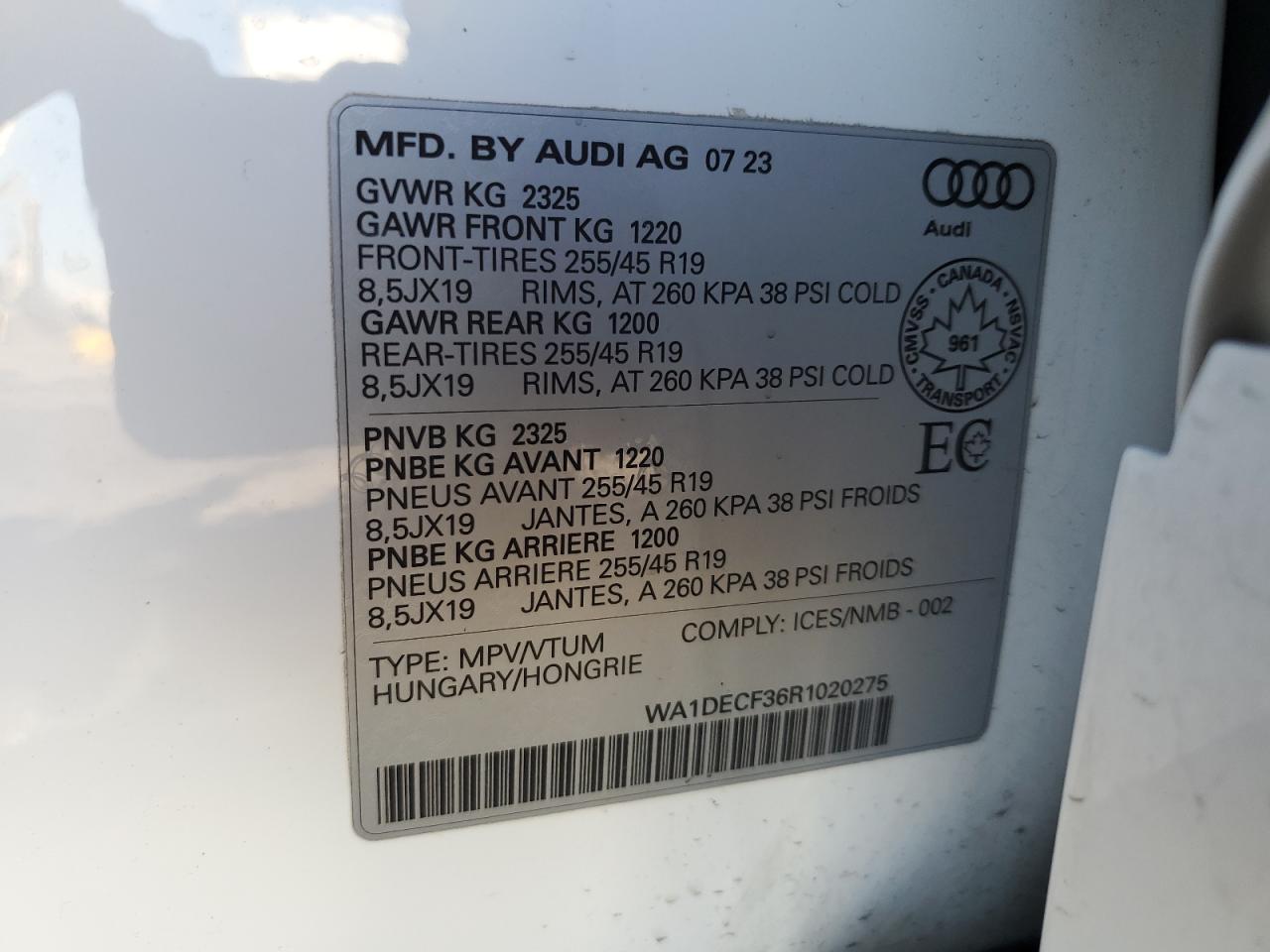 2024 AUDI Q3 PREMIUM S LINE 45 VIN:WA1DECF36R1020275