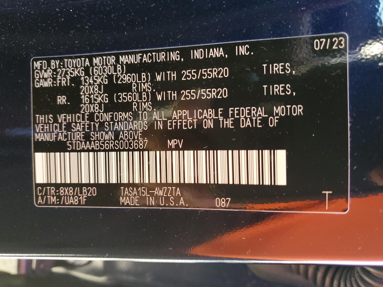 2024 TOYOTA GRAND HIGHLANDER XLE VIN:5TDAAAB56RS003687