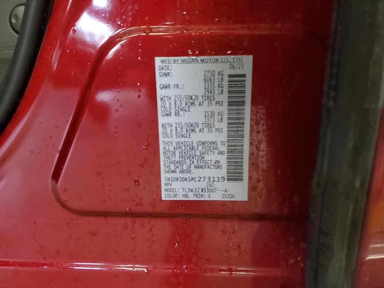 2023 NISSAN PATHFINDER PLATINUM VIN:5N1DR3DK5PC273119