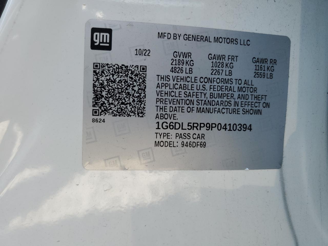 2023 CADILLAC CT4-V BLACKWING VIN:1G6DL5RP9P0410394