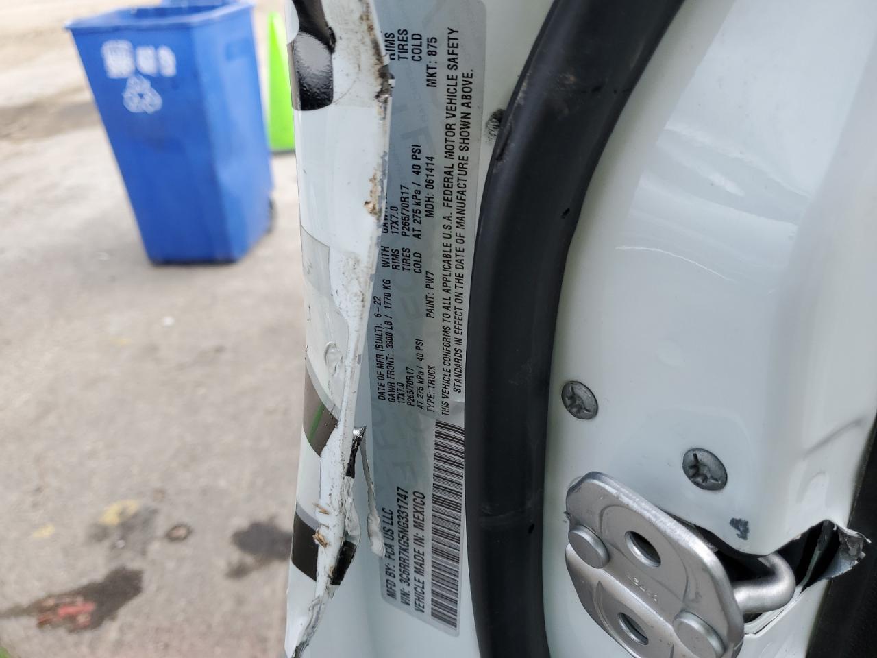 2022 RAM 1500 CLASSIC TRADESMAN VIN:3C6RR7KG5NG331747