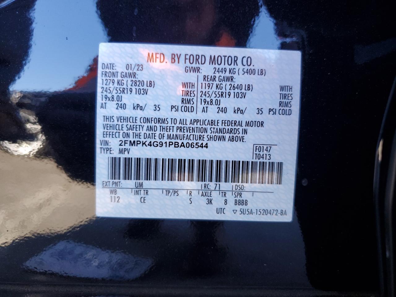 2023 FORD EDGE SE VIN:2FMPK4G91PBA06544