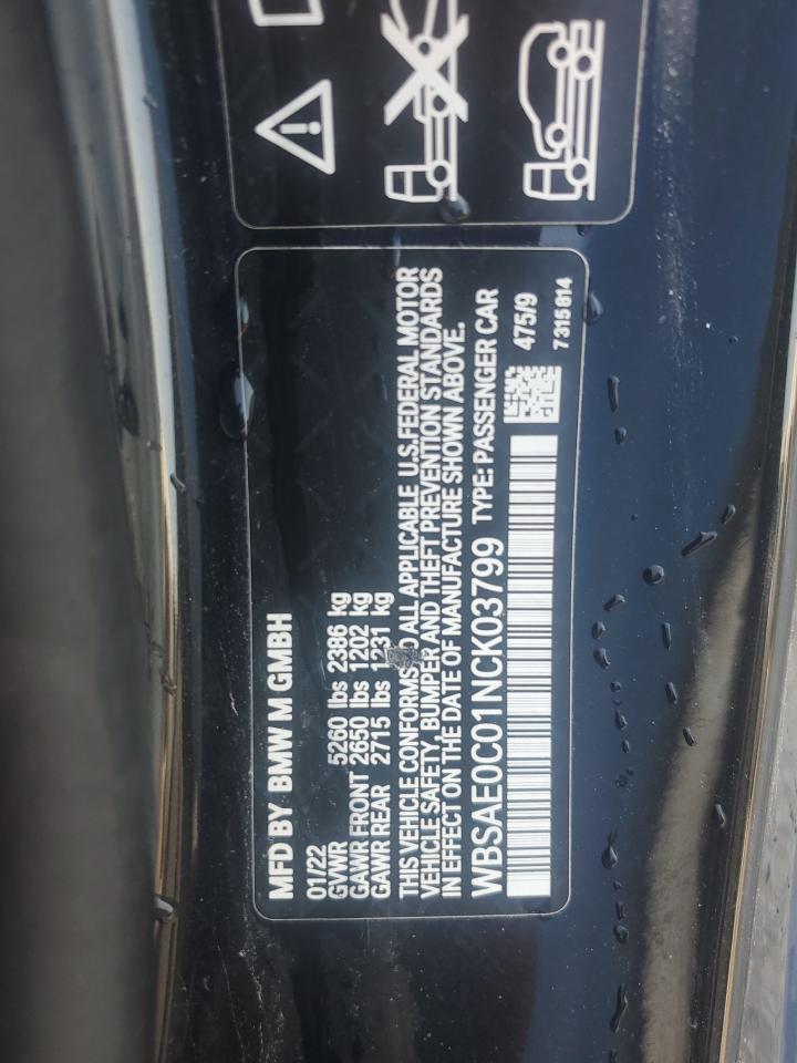 2022 BMW M8 VIN:WBSAE0C01NCK03799