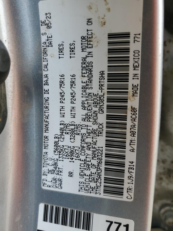 2023 TOYOTA TACOMA DOUBLE CAB VIN:3TMCZ5AN3PM603221