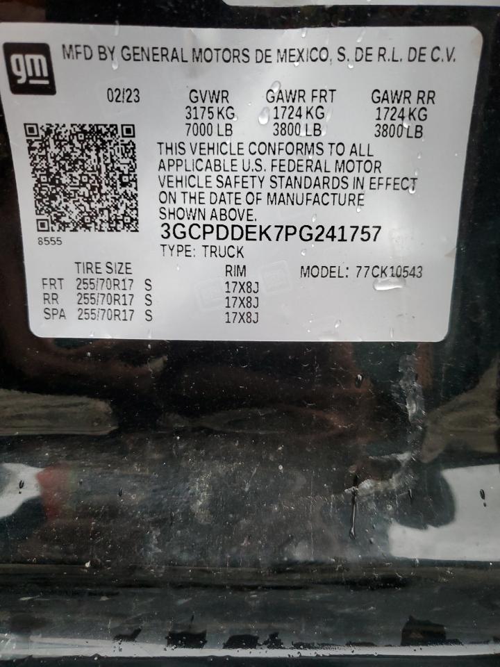 2023 CHEVROLET SILVERADO K1500 LT VIN:3GCPDDEK7PG241757