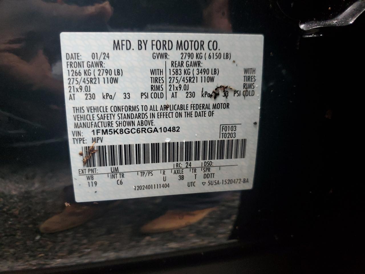 2024 FORD EXPLORER ST VIN:1FM5K8GC6RGA10482