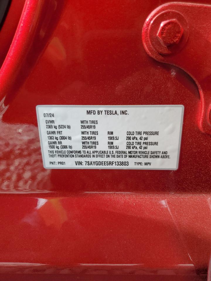 2024 TESLA MODEL Y VIN:7SAYGDEE5RF133803
