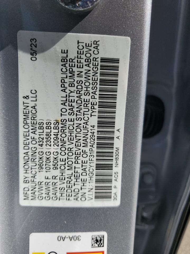 2023 HONDA ACCORD EX VIN:1HGCY1F31PA029414