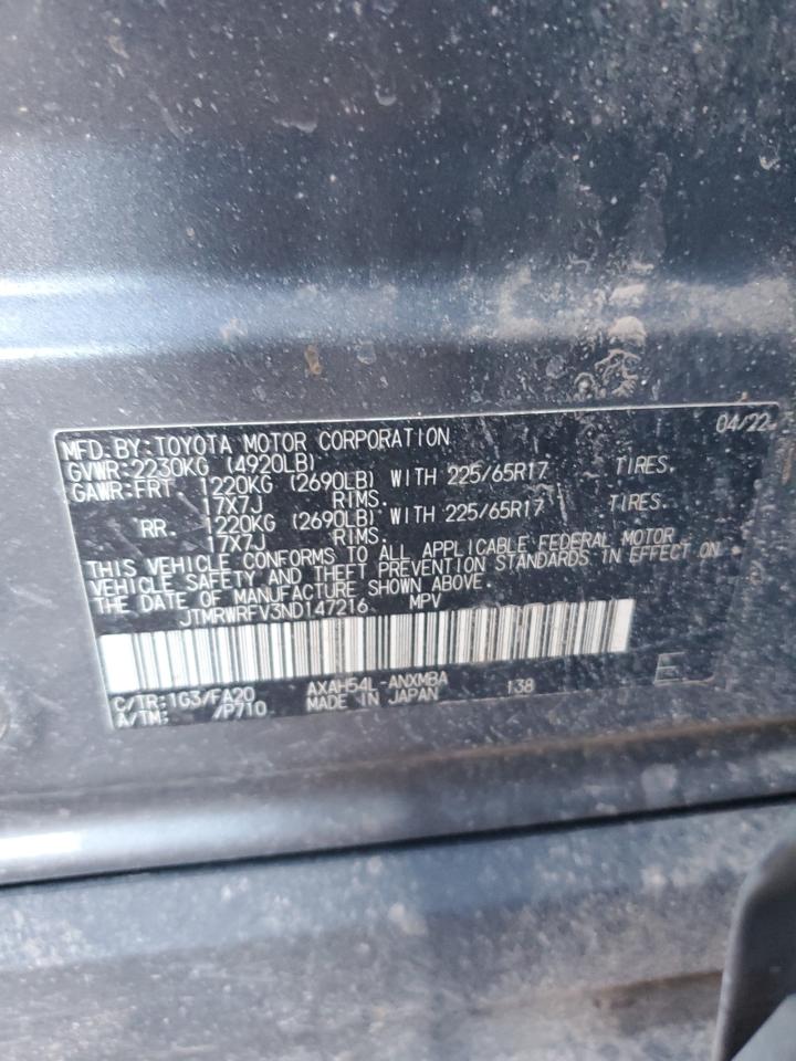 2022 TOYOTA RAV4 XLE VIN:JTMRWRFV3ND147216