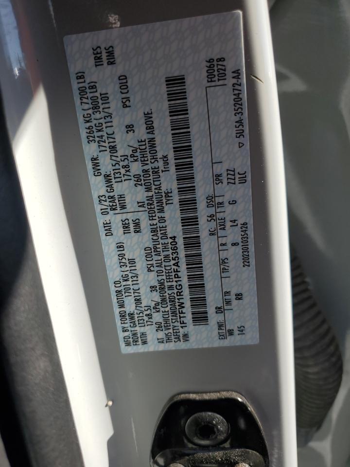 2023 FORD F150 RAPTOR VIN:1FTFW1RG1PFA53604