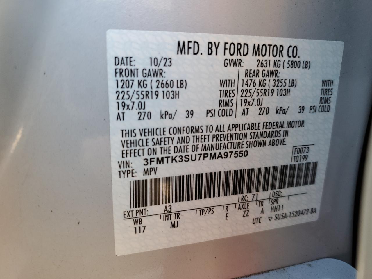 2023 FORD MUSTANG MACH-E PREMIUM VIN:3FMTK3SU7PMA97550