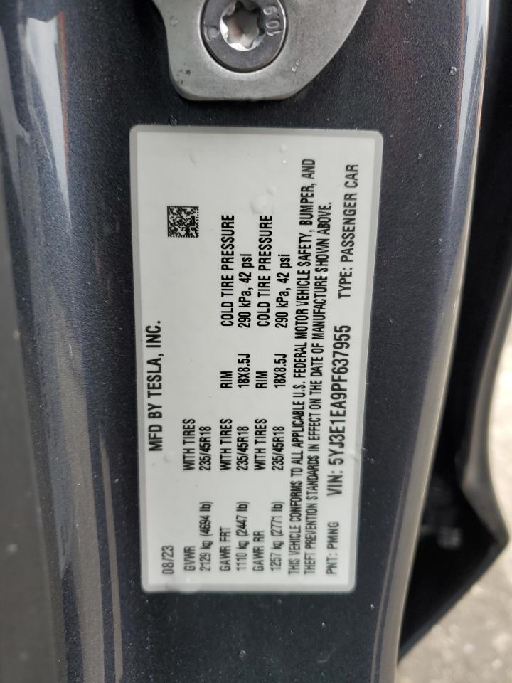 2023 TESLA MODEL 3 VIN:5YJ3E1EA9PF637955