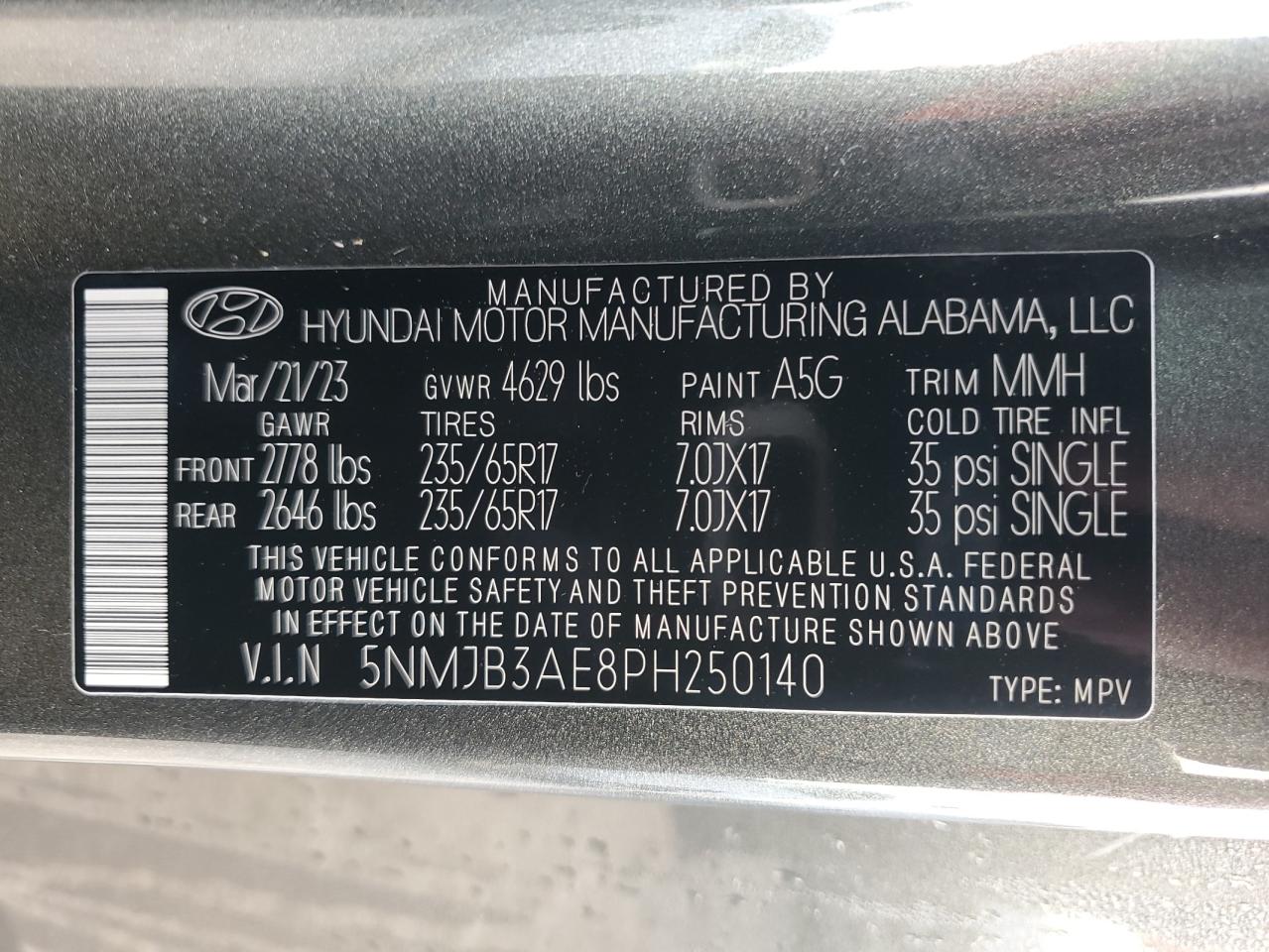 2023 HYUNDAI TUCSON SEL VIN:1LNHM93R69G624200
