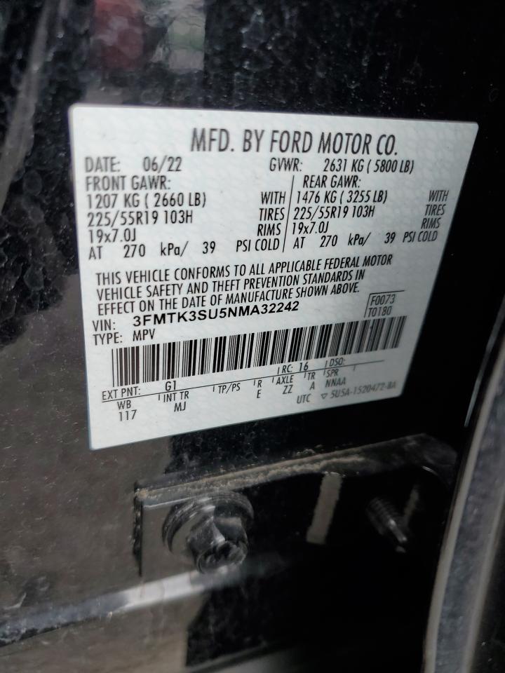 2022 FORD MUSTANG MACH-E PREMIUM VIN:3FMTK3SU5NMA32242