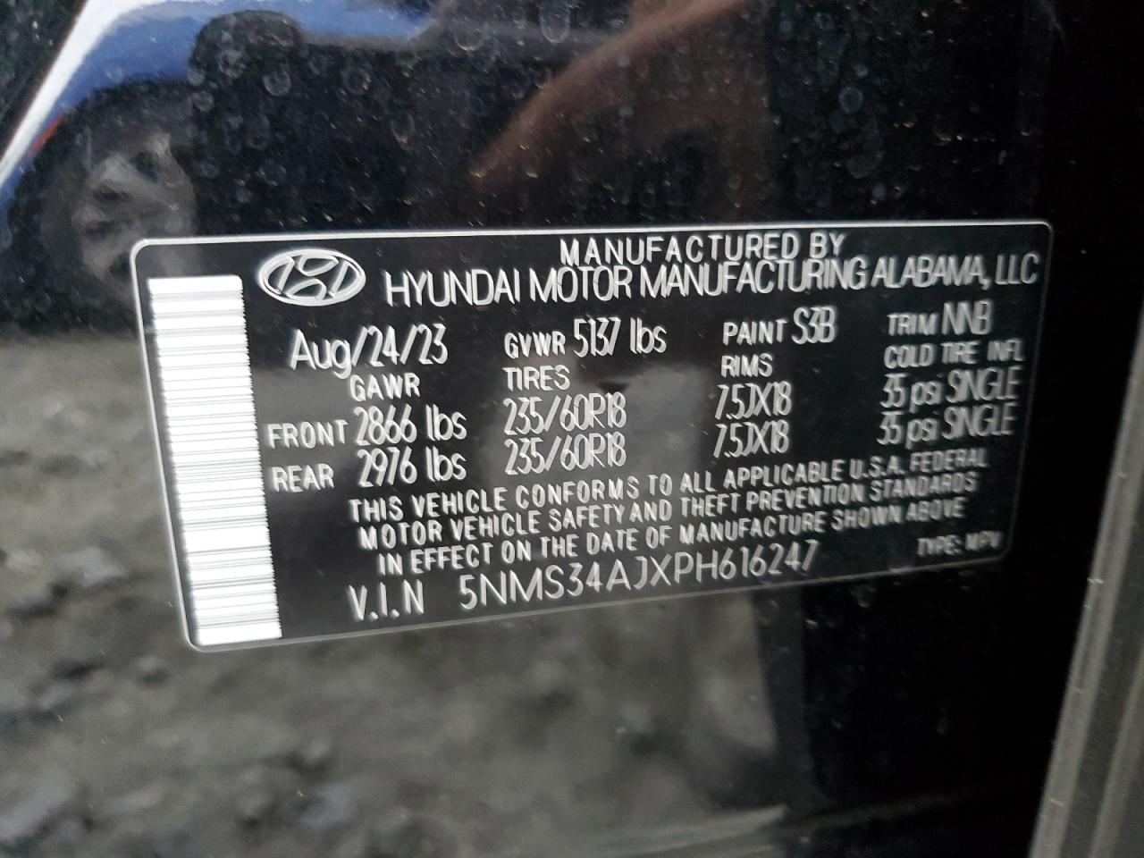 2023 HYUNDAI SANTA FE SEL PREMIUM VIN:5NMS34AJXPH616247