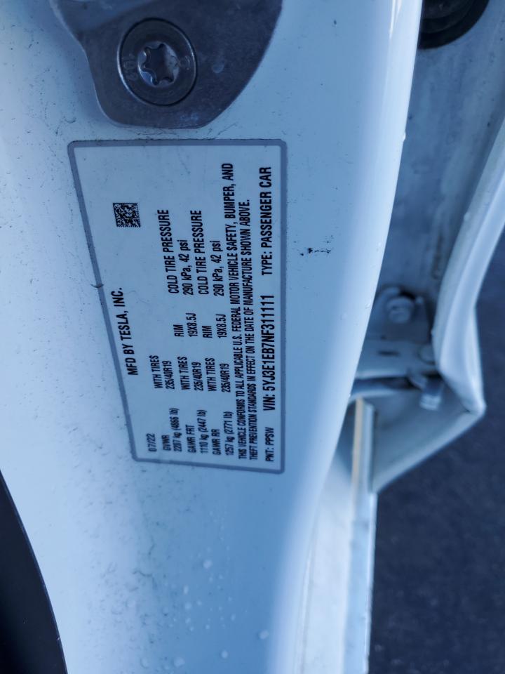 2022 TESLA MODEL 3 VIN:5YJ3E1EB7NF311111