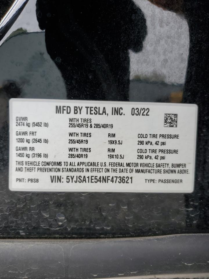 2022 TESLA MODEL S VIN:5YJSA1E54NF473621