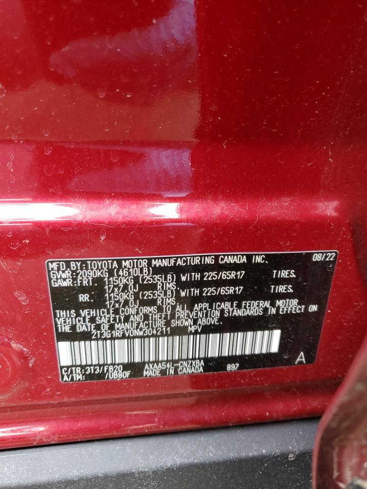 2022 TOYOTA RAV4 LE VIN:2T3G1RFV0NW304211
