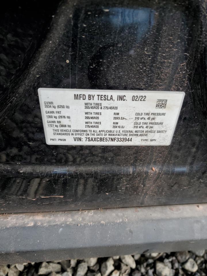 2022 TESLA MODEL X VIN:7SAXCBE57NF333944