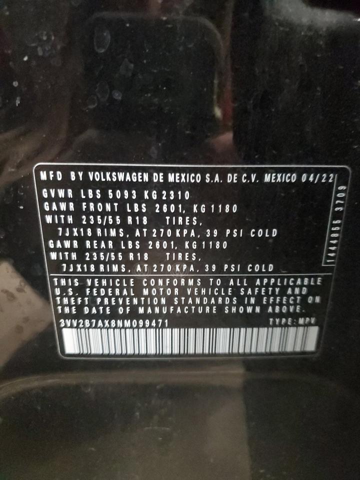 2022 VOLKSWAGEN TIGUAN SE VIN:3VV2B7AX8NM099471