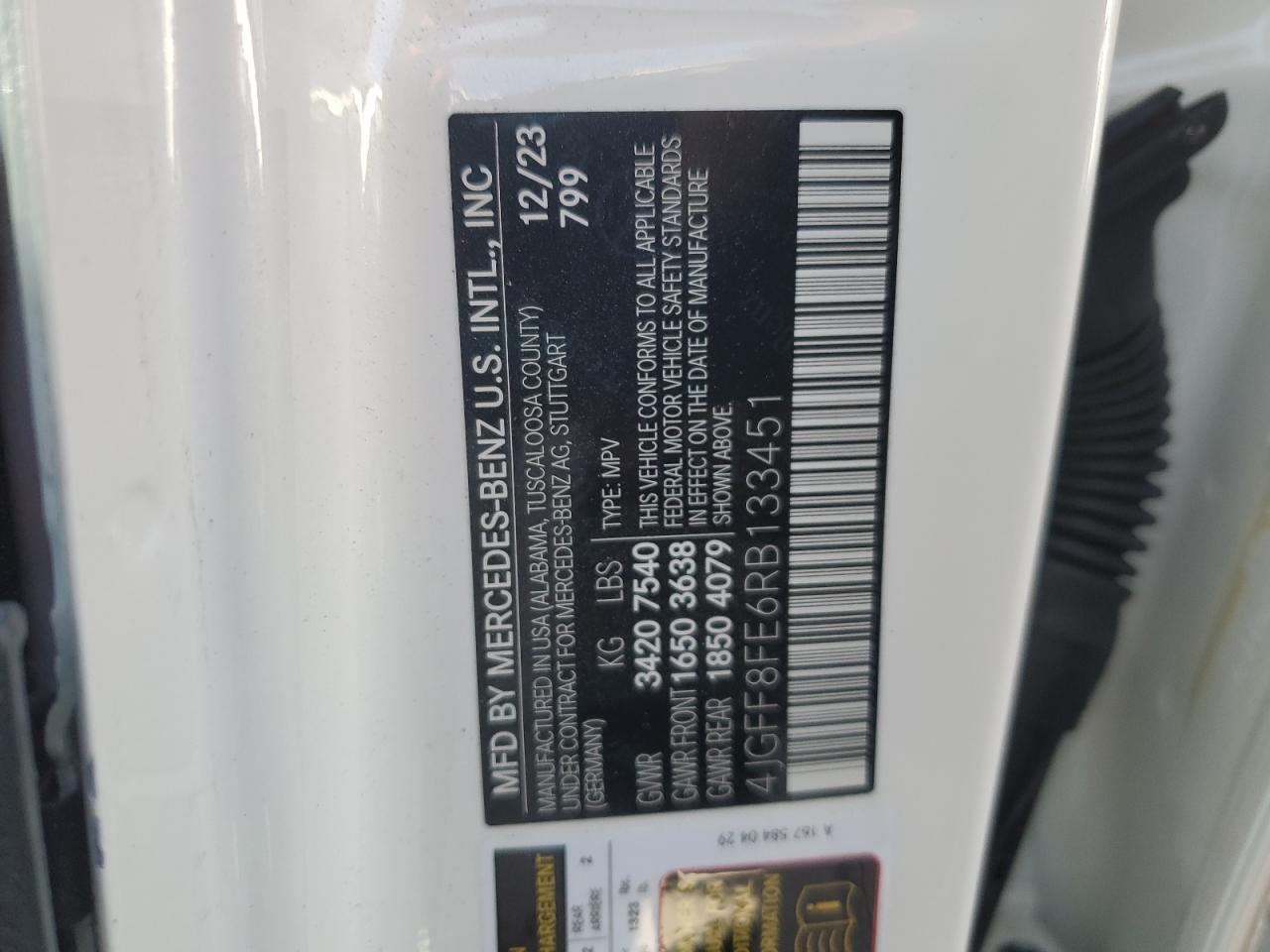 2024 MERCEDES-BENZ GLS 580 4MATIC VIN:4JGFF8FE6RB133451