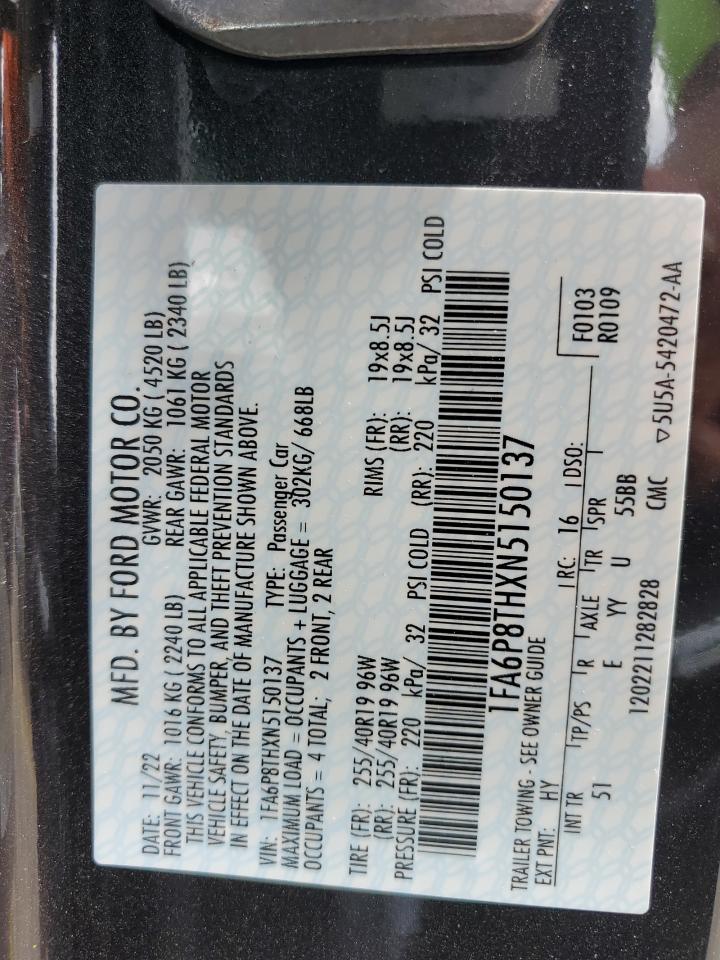 2022 FORD MUSTANG VIN:1FA6P8THXN5150137