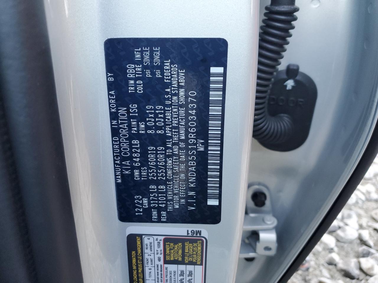 2024 KIA EV9 LIGHT VIN:KNDAB5S19R6034370