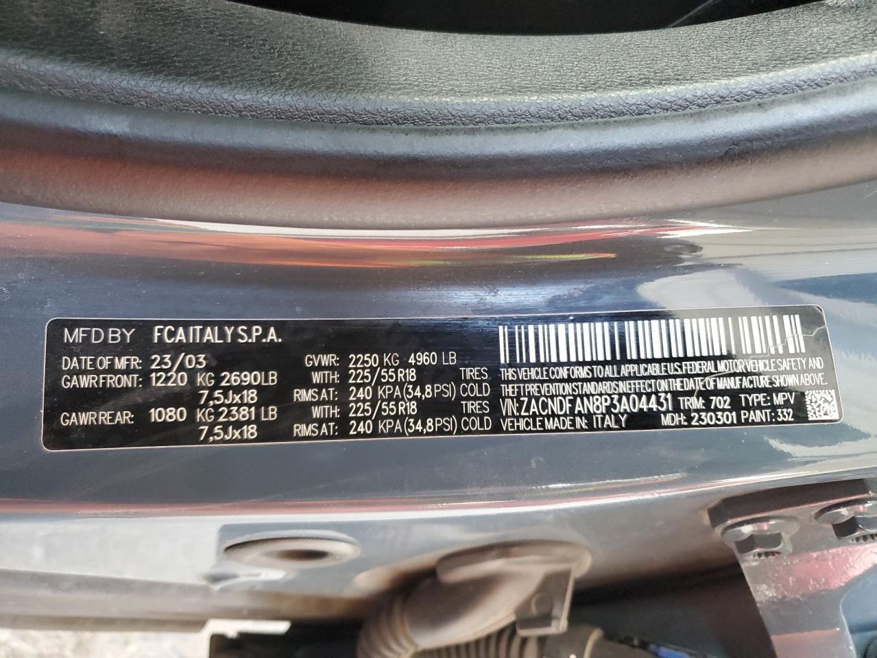 2023 DODGE HORNET GT VIN:ZACNDFAN8P3A04431