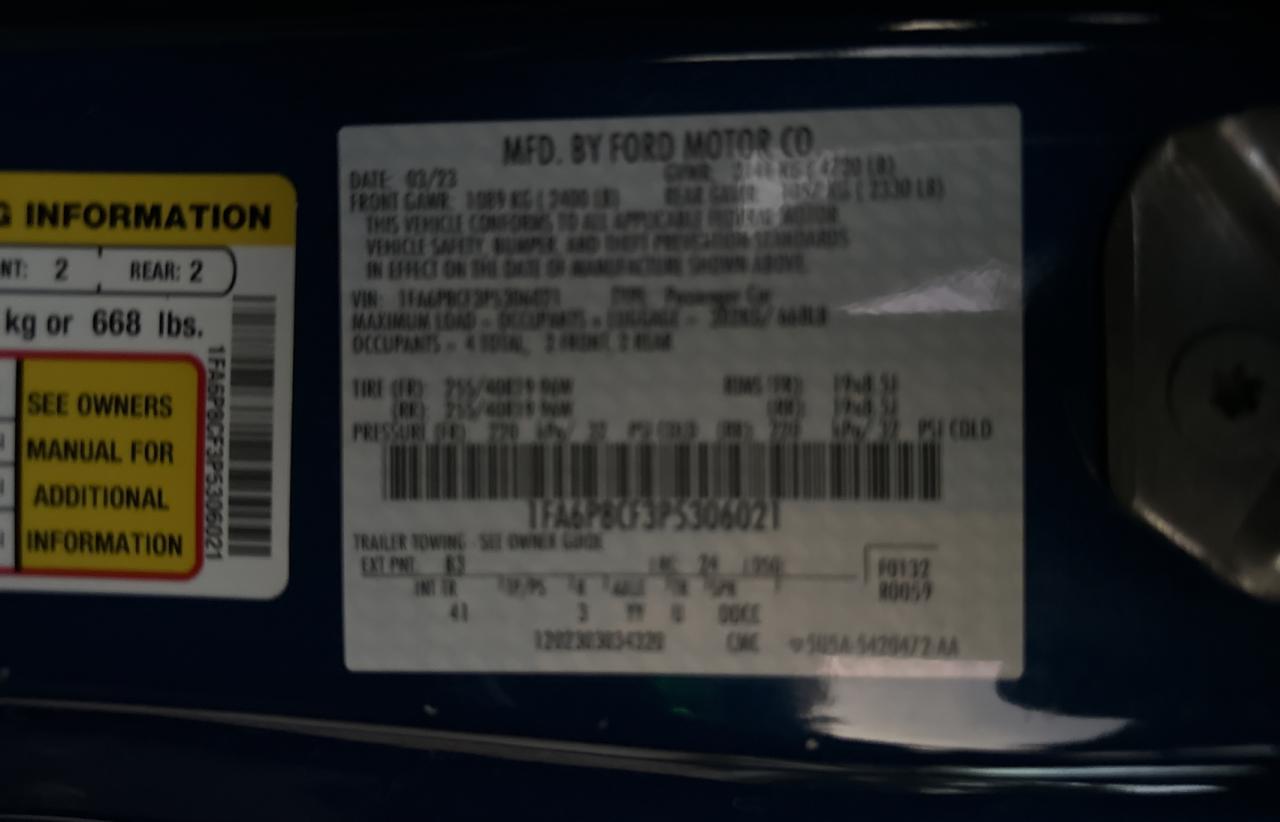 2023 FORD MUSTANG GT VIN:1FA6P8CF3P5306021