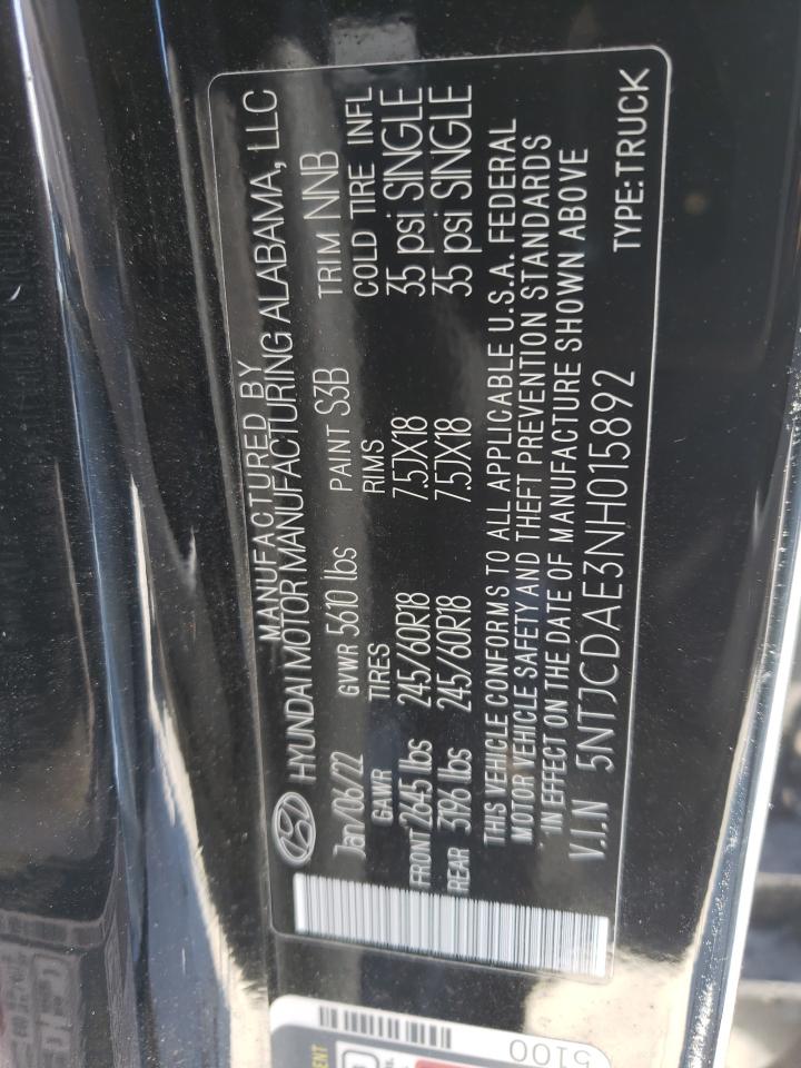 2022 HYUNDAI SANTA CRUZ SEL VIN:5NTJCDAE3NH015892