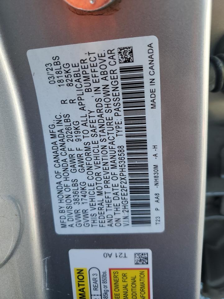 2023 HONDA CIVIC LX VIN:2HGFE2F2XPH536588