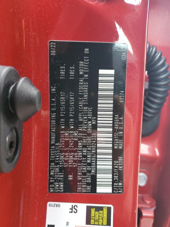 2022 TOYOTA COROLLA CROSS LE VIN:7MUBAABG7NV024330