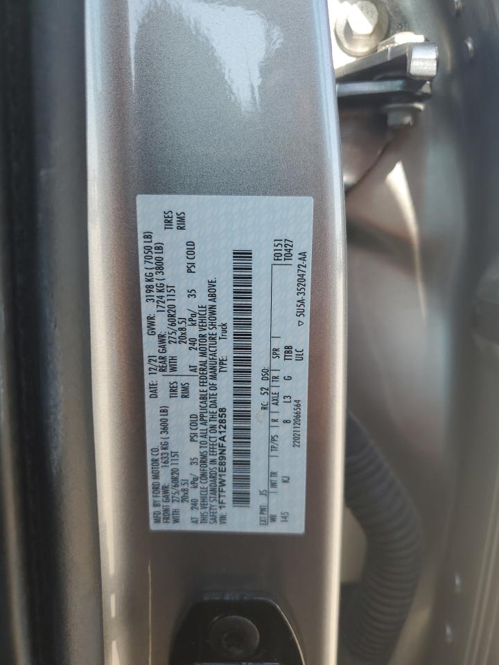 2022 FORD F150 SUPERCREW VIN:1FTFW1E89NFA12858
