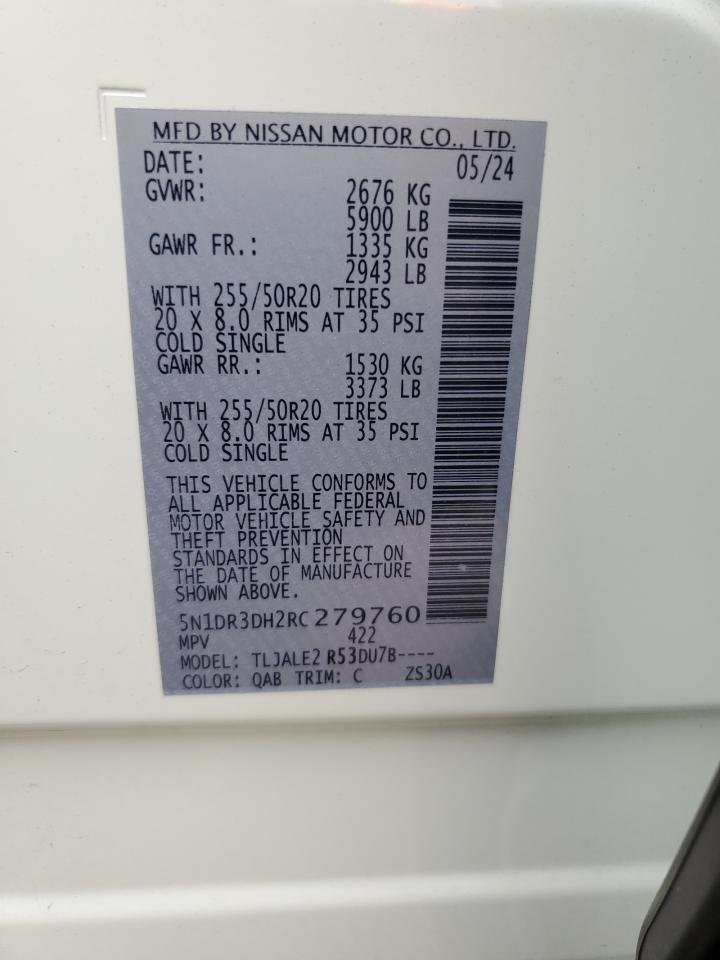 2024 NISSAN PATHFINDER PLATINUM VIN:5N1DR3DH2RC279760