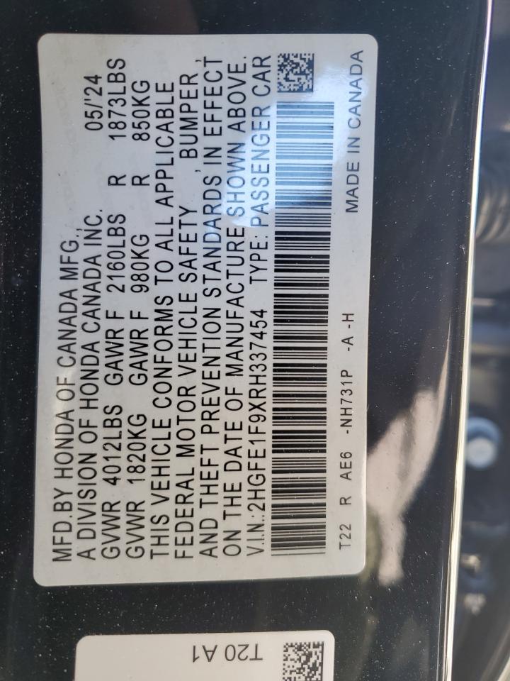 2024 HONDA CIVIC TOURING VIN:2HGFE1F9XRH337454