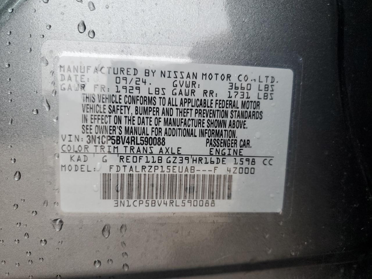 2024 NISSAN KICKS S VIN:3N1CP5BV4RL590088