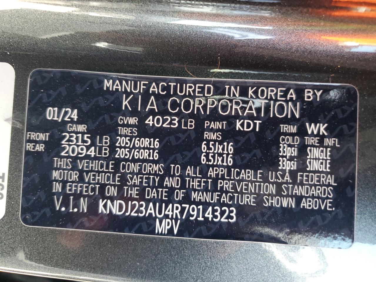 2024 KIA SOUL LX VIN:KNDJ23AU4R7914323
