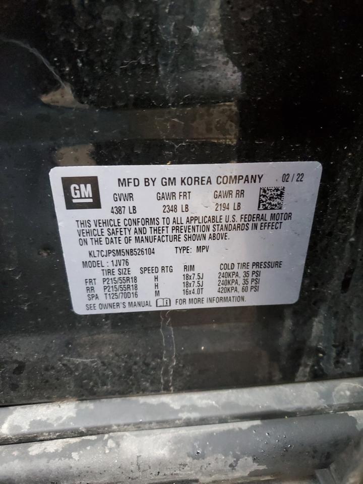 2022 CHEVROLET TRAX 1LT VIN:KL7CJPSM5NB526104