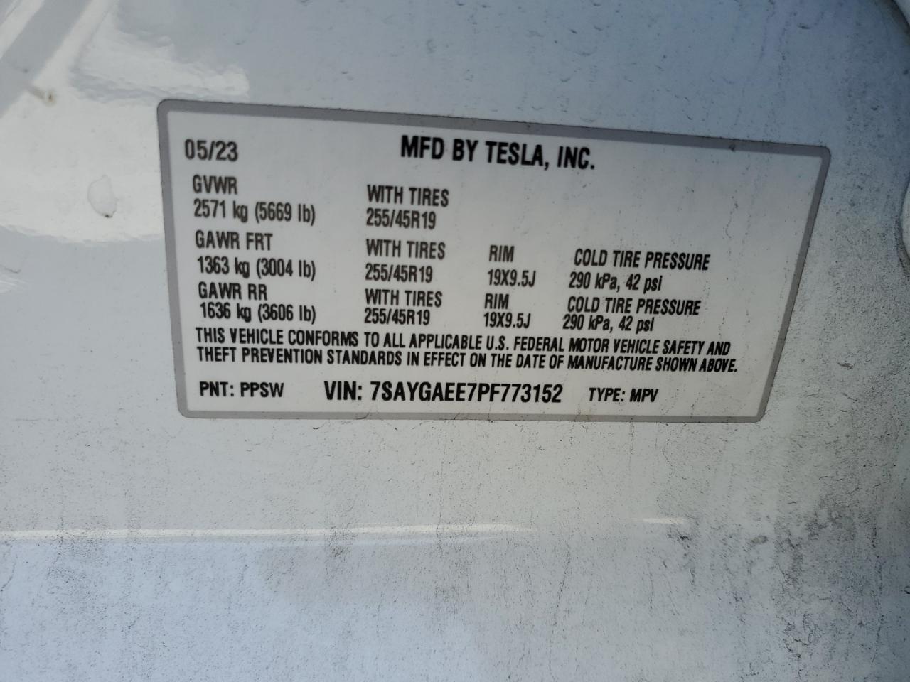 2023 TESLA MODEL Y VIN:7SAYGAEE7PF773152