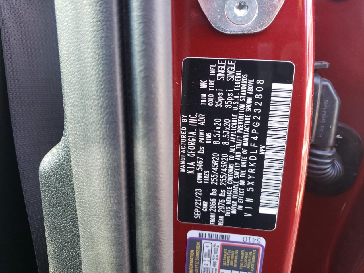 2023 KIA SORENTO SX VIN:5XYRKDLF4PG232808