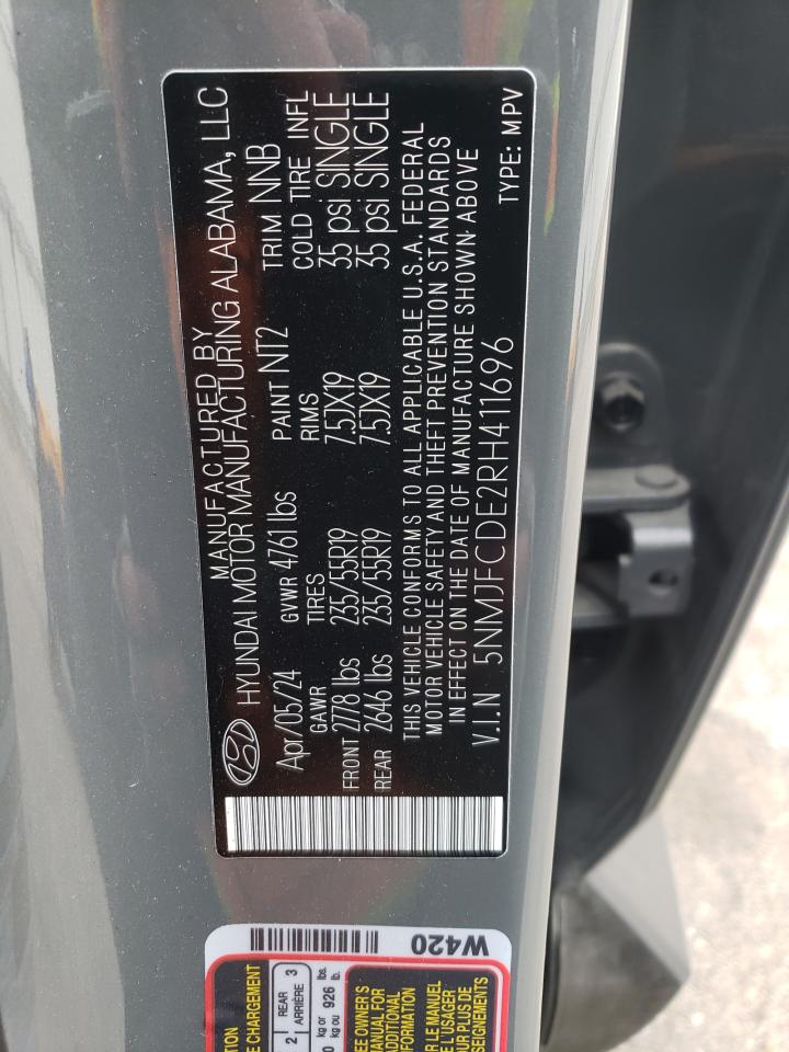 2024 HYUNDAI TUCSON SEL VIN:5NMJFCDE2RH411696