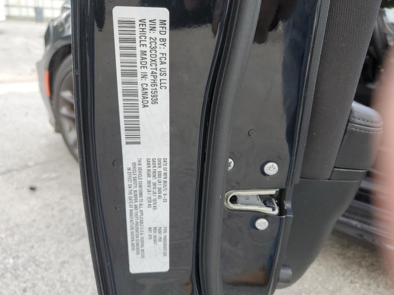 2023 DODGE CHARGER R/T VIN:2C3CDXCT4PH615936