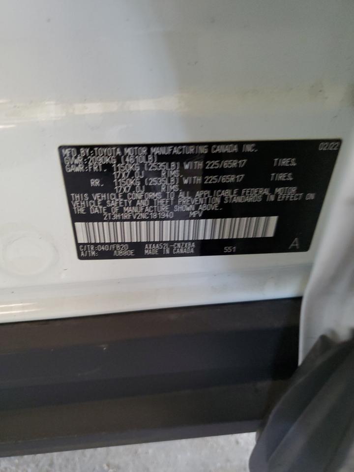 2022 TOYOTA RAV4 LE VIN:2T3H1RFV2NC181940