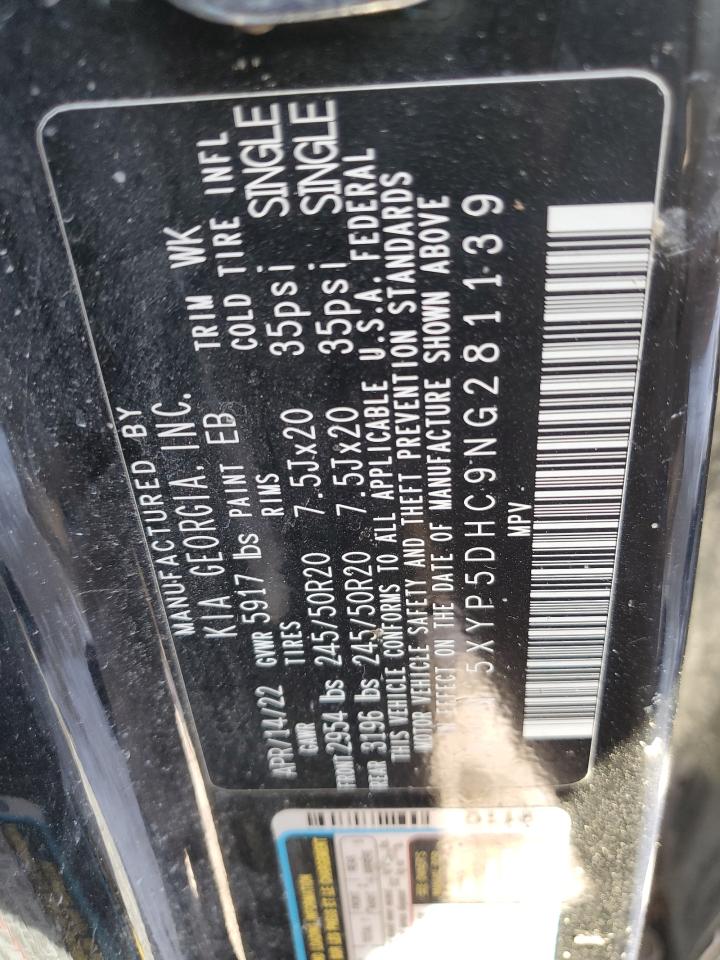 2022 KIA TELLURIDE SX VIN:5XYP5DHC9NG281139