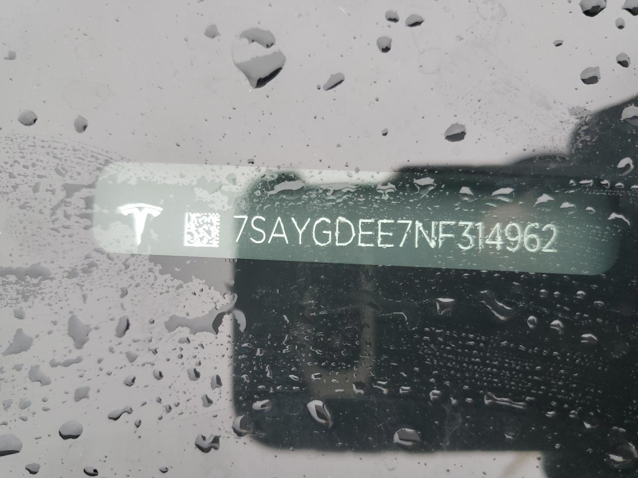 2022 TESLA MODEL Y VIN:7SAYGDEE7NF314962