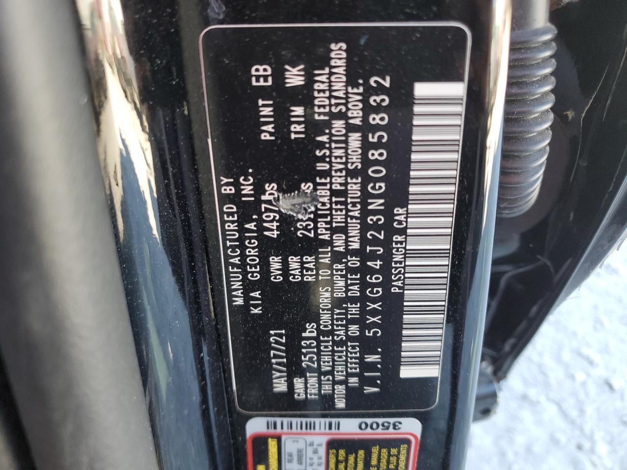 2022 KIA K5 GT LINE VIN:5XXG64J23NG085832