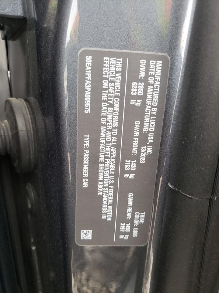 2023 LUCID MOTORS AIR PURE VIN:50EA1PFA3PA009575