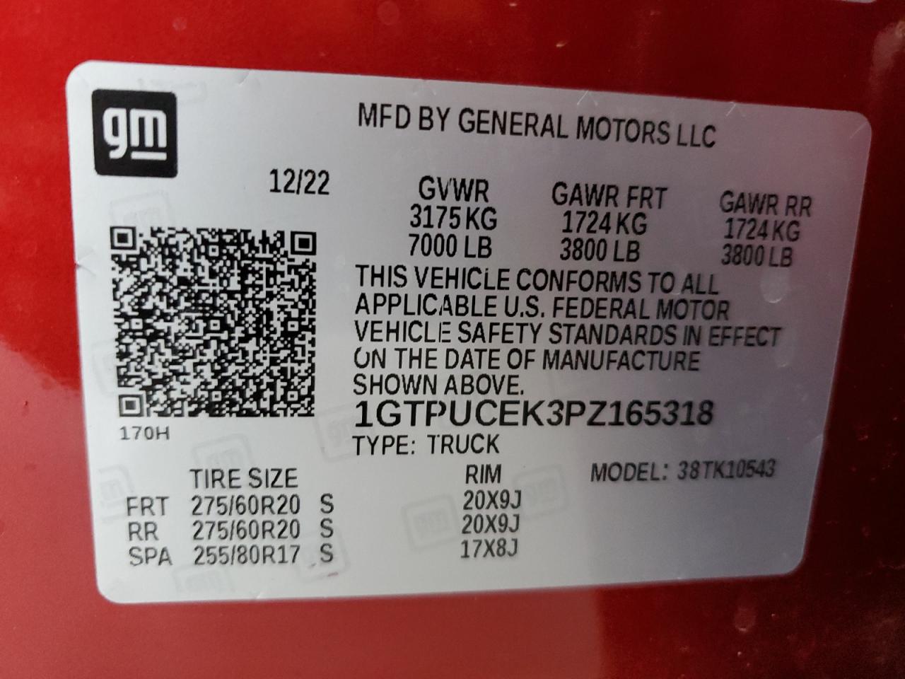 2023 GMC SIERRA K1500 ELEVATION VIN:1GTPUCEK3PZ165318