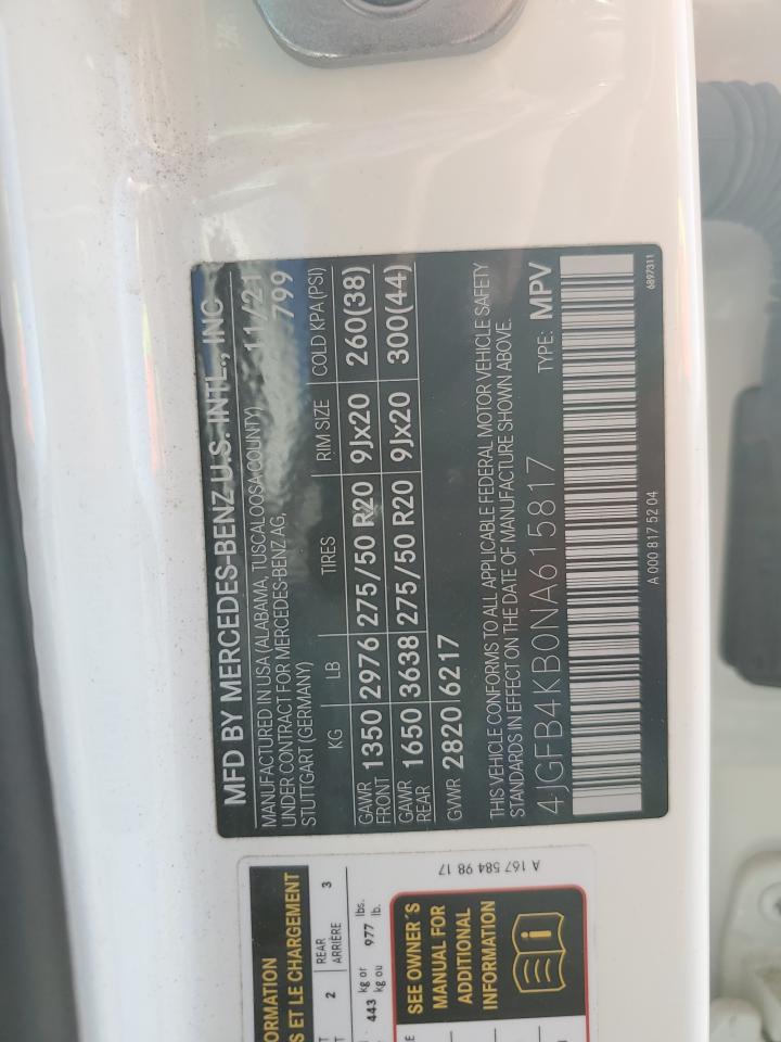 2022 MERCEDES-BENZ GLE 350 4MATIC VIN:4JGFB4KB0NA615817